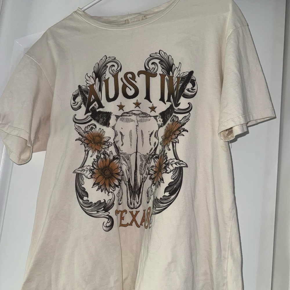 Cream Graphic Tee with Austin Design